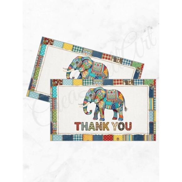 CreaBellArt & Lbrm Other - 60 Patchwork Cards Elephant Design Thank You Cards